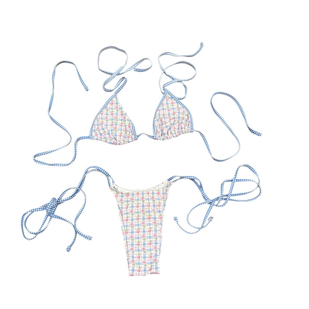 Frankie's Bikinis Blue and Pink Gingham Bikini